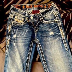 Rock revival, distressed, jeans, size 25 skinny, no missing rhinestones, worn 4x
